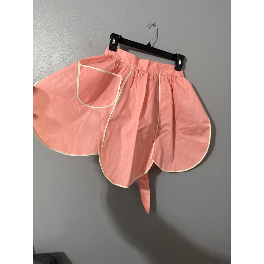 Vintage Handmade Half Apron Pink Tulip Hem Baking‎ Cook Retro 50s Pinup Tie MCM
